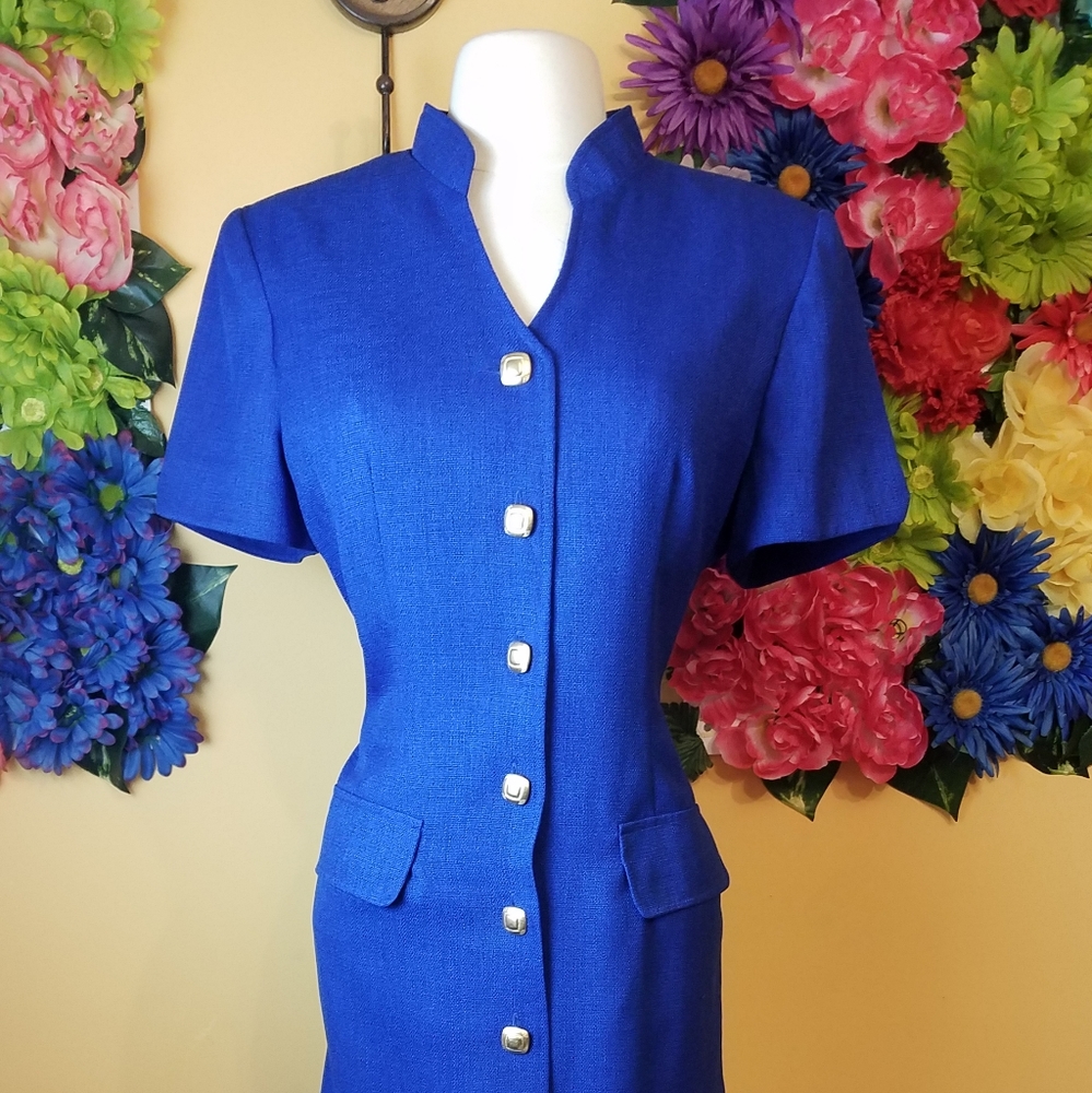 Vintage 90s Plaza South blue button-down  dress - size 8 - Picture 3 of 9
